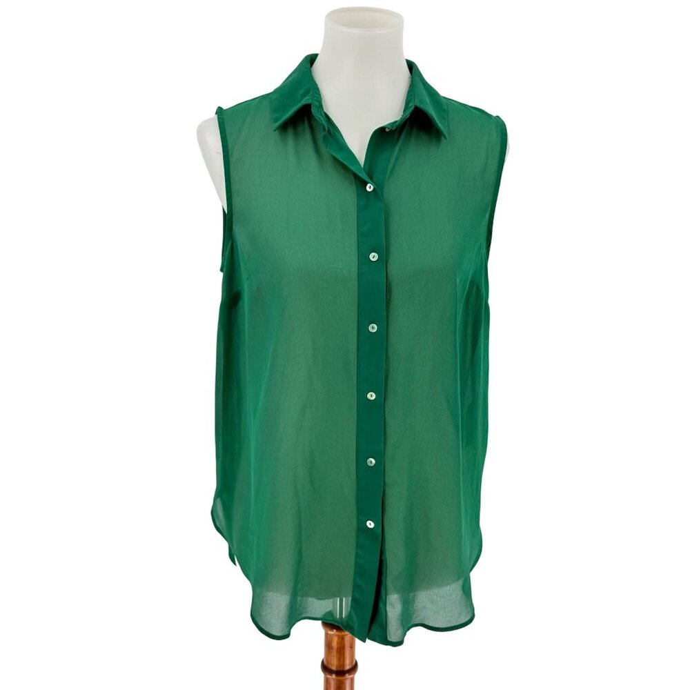 H&M Sleeveless Green Button-Down Sheer Blouse Size 8